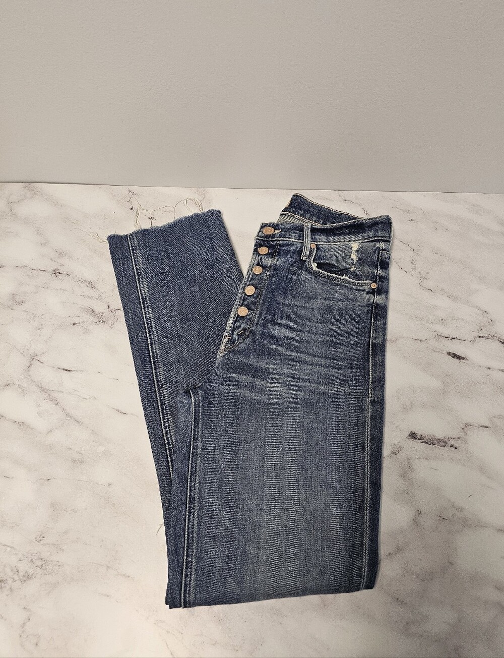 MOTHER The Pixie Dazzler Ankle Fray Straight Leg Love Pop Blue Jeans 27 Preowned - Picture 3 of 11